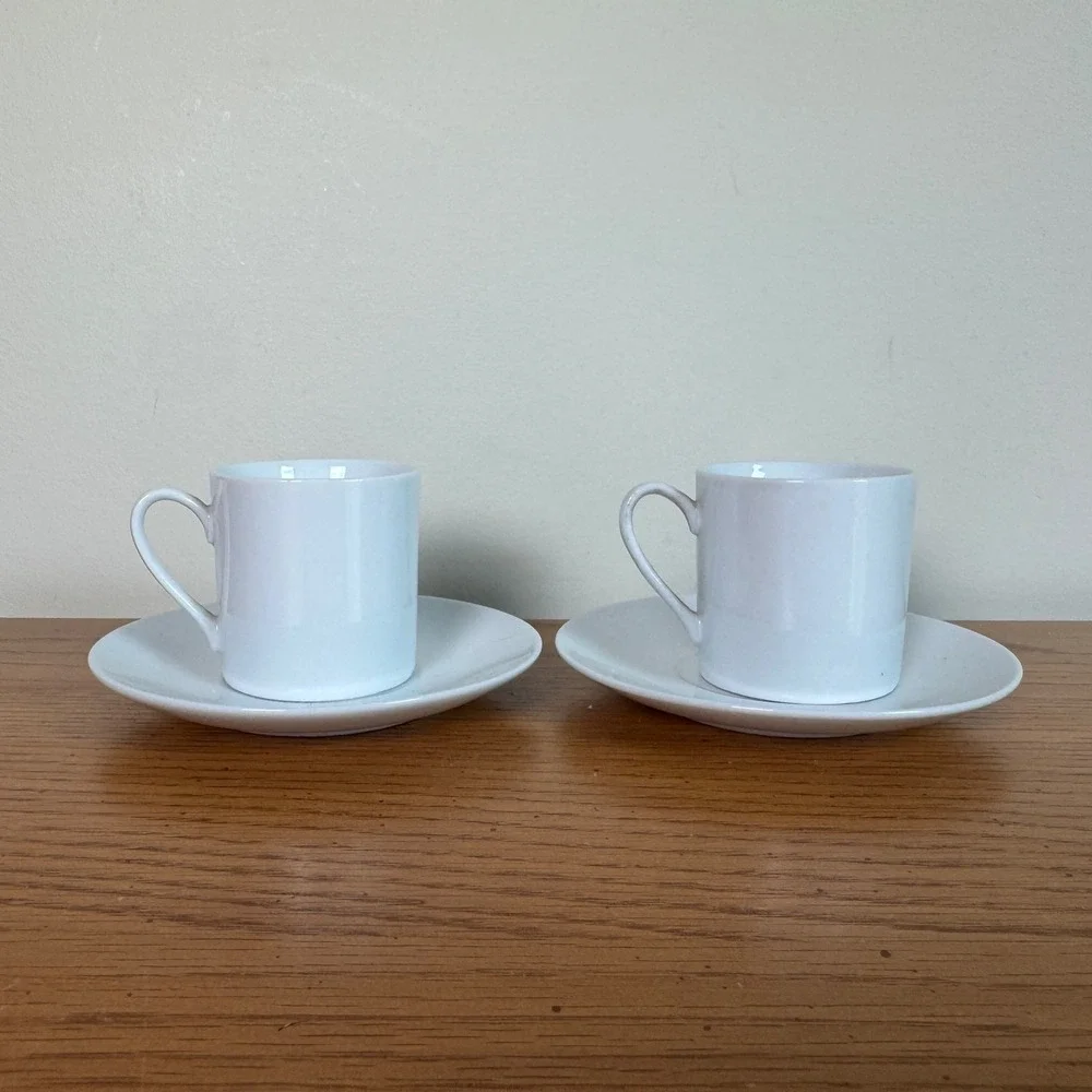 Vintage White Porcelain Espresso Cup and Saucer Set of 2 Minimalist Demitasse